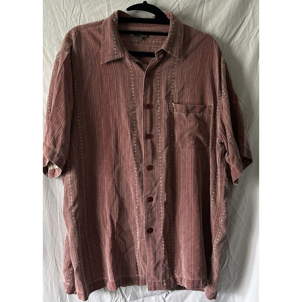 100% Silk Casual Short Sleeve Button Up XL  Johnston & Murphy Mens’s Red Design - Picture 10 of 10